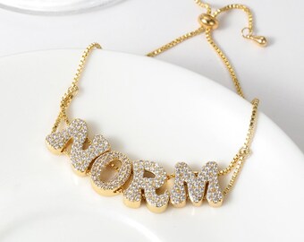 Pulsera con nombre personalizado, pulsera de oro, pulsera de plata delicada, regalo para futura mamá, pulsera de oro de 18 quilates, regalo personalizado, regalo para mejores amigas, regalo de aniversario