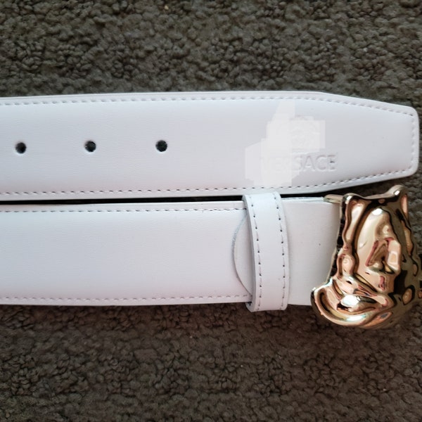 white black leather belt gold designer buckle 24 - 38