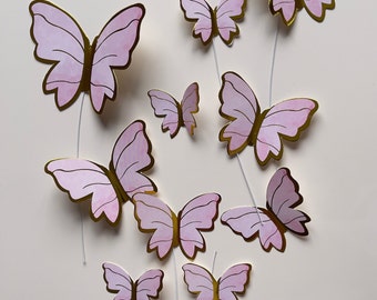 10 pcs Butterfly Cake Topper, Cake Decorating| Cake Topper | Purple with gold Butterfly | pink butterfly