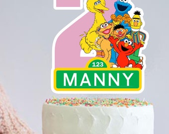 Personalised SESAME STREET Cake Topper and 12 Cupcake Toppers Any name and Age