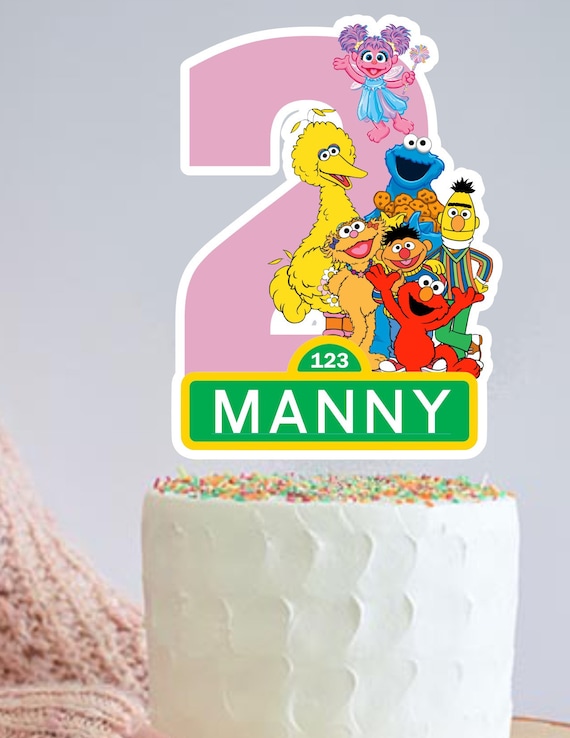 Personalised SESAME STREET Cake Topper and 12 Cupcake Toppers Any name and Age