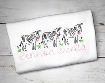 Cow Shirt for Girls, Cow Toddler Shirt, Cow Embroidery Shirt, Cow with Bow Kids Shirt, Cow Toddler Top, Farm Animal Shirt, Toddler Cow Tee