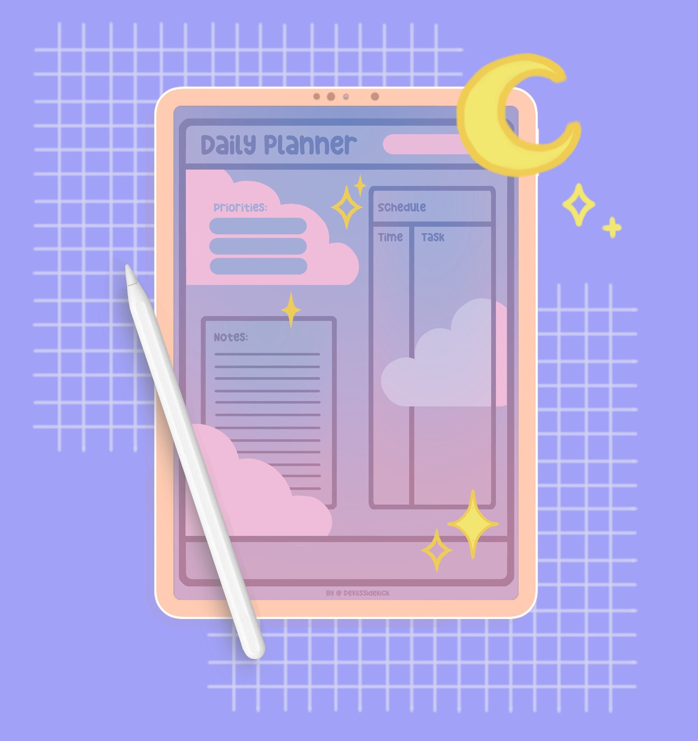 Printable Pastel Daily Planner Undated Digital Planner Kawaii Aesthetic ...