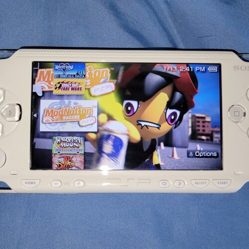 Custom Modded White Sony PSP shops 1000 6.61 Pro-C with Games Bundle