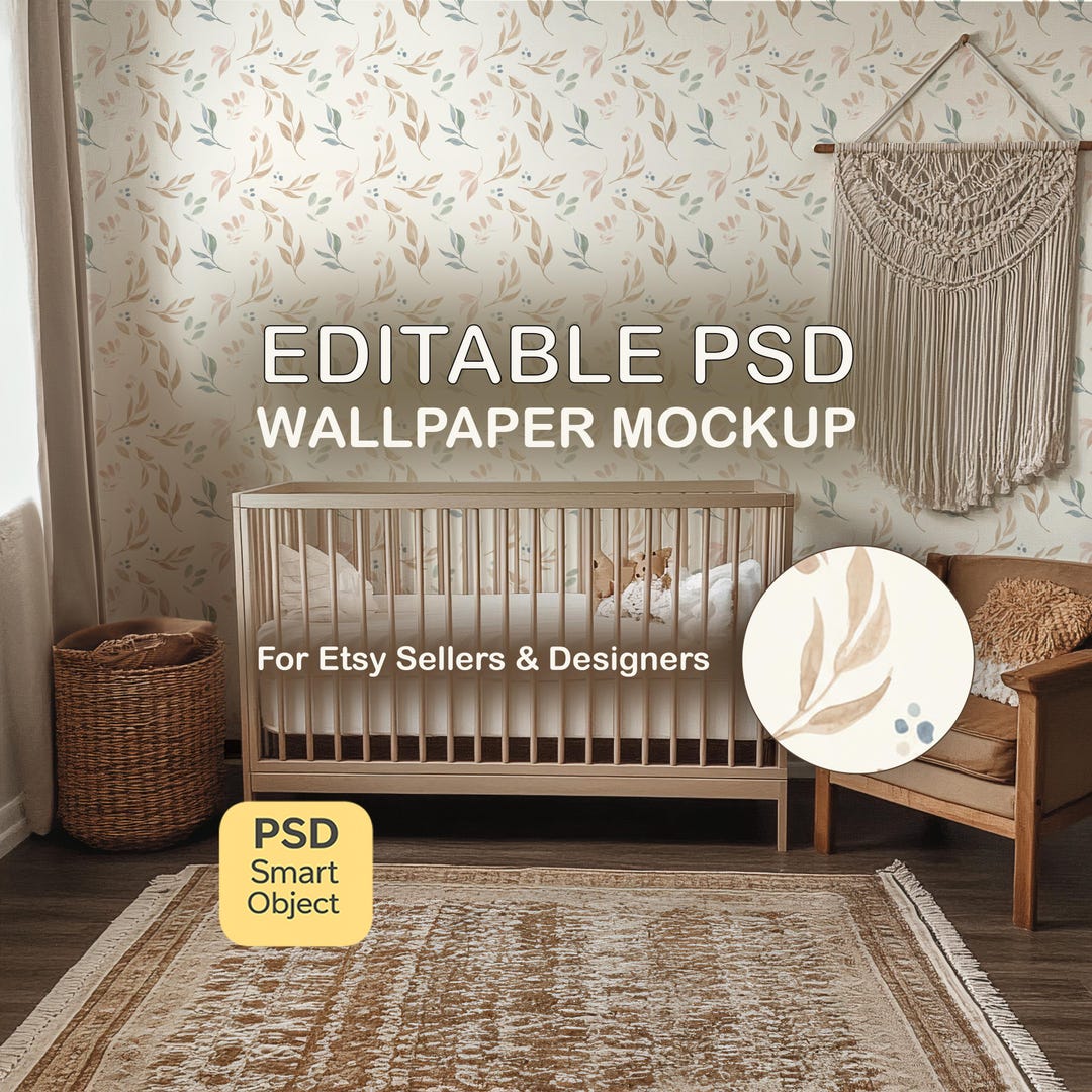 Boho Nursery Wallpaper Mockup, Bohemian Baby Room Wallpaper PSD ...