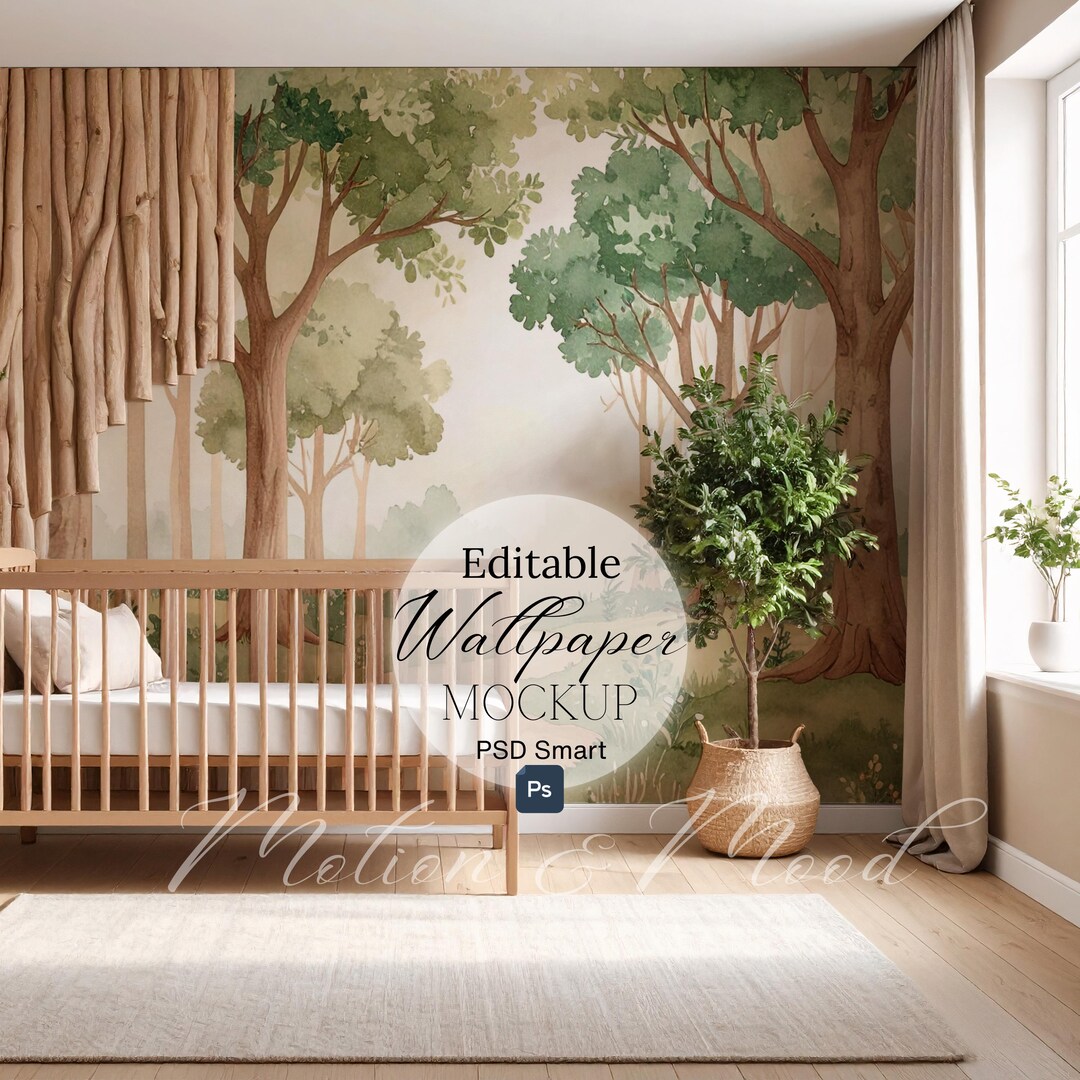 Nursery Wallpaper Mockup, Realistic Wall Display PSD Template, Mural ...