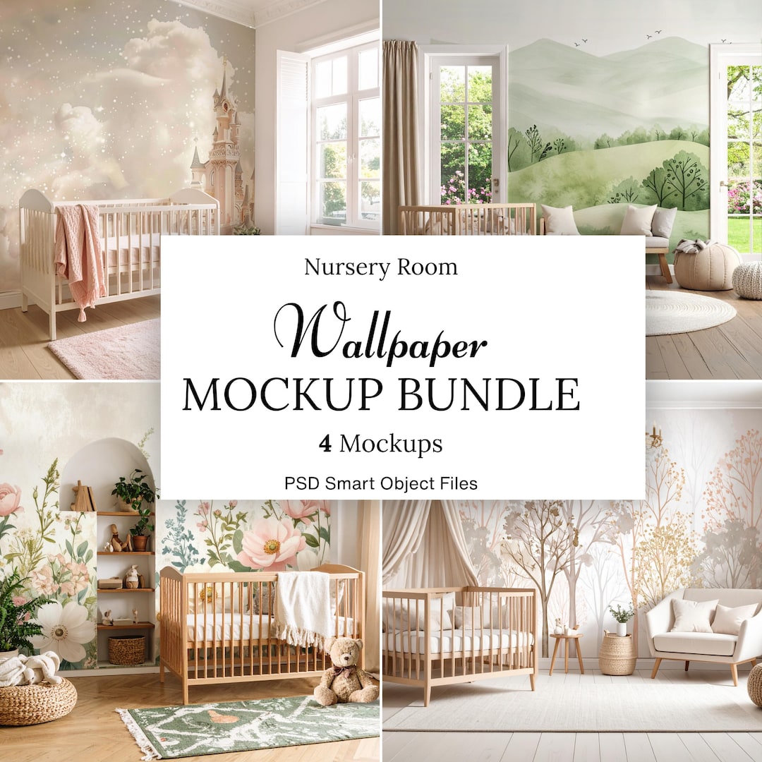 Nursery Room Wallpaper Mockup Bundle, 4 Mockup Bundle, Editable Kids ...