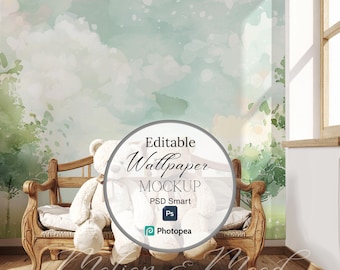 Kids room Wallpaper Mockup, Vintage Wallpaper Showcase Template, PSD Digital Download, Baby Room Mural Display, Empty Wall Mockup