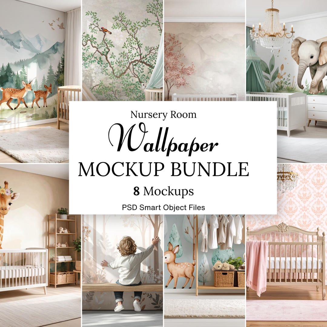 Nursery Room Wallpaper Mockup Bundle, 8 Mockup Bundle, Editable Kids ...