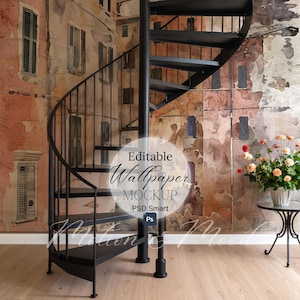 Staircase Interior Wallpaper Mockup, PSD Mockup for Wallpaper Sellers, Smart Object Wallpaper Easy Insert, Wallpaper Showcase Mockup