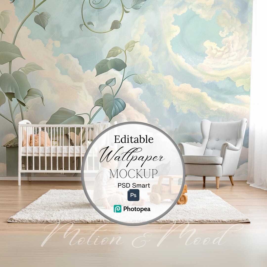 Contemporary Nursery Room Wallpaper Mockup, Modern Room Showcase for ...