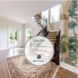 Staircase Interior Wall Mockup PSD, PSD Smart Object File for Wallpaper Designers, Hallway Interior Wall Mockup, Wallpaper Mockup psd