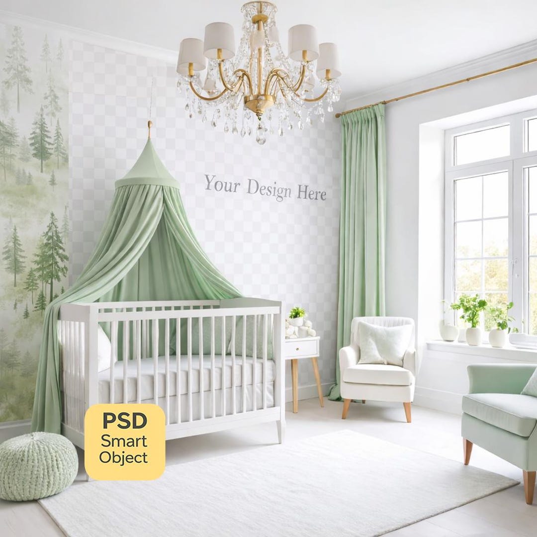 Premium Nursery Wallpaper Mockup, Elegant Wall Mural PSD Template ...