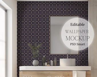 Mockup di carta da parati minimalista per bagno, scena di parete in stile per il design della carta da parati, oggetto intelligente PSD, download digitale, mockup di parete pulita