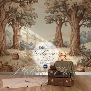 Mockup for Nursery Room Wallpaper Designers, PSD Smart Object, Square Mockup for Wallpaper, Realistic Mockup for Wallpaper Kids Room