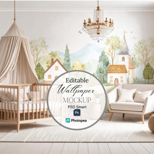 Realistic Wall Mockup for Nursery Room Wallpaper Display, Editable Interior Baby Room Scene, High-Quality Photoshop Wall Mockup