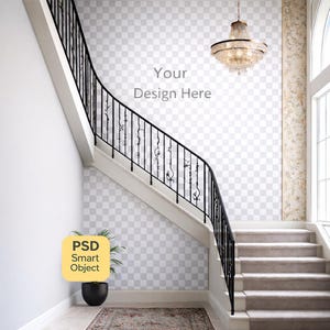 Maquette de papier peint escalier moderne, modèle de décoration murale pour chambre d'intérieur, objet intelligent PSD, téléchargement numérique, affichage mural uni pour papier peint