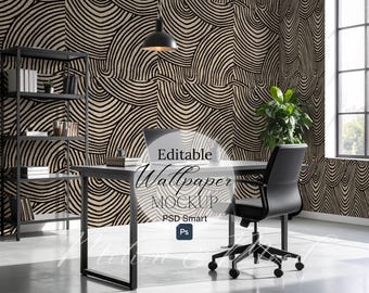 Modern Study Wallpaper Display, Wallpaper Mockup for Mancave, PSD Digital Download, Interior Wallpaper Template, Showcase Your Wallpaper