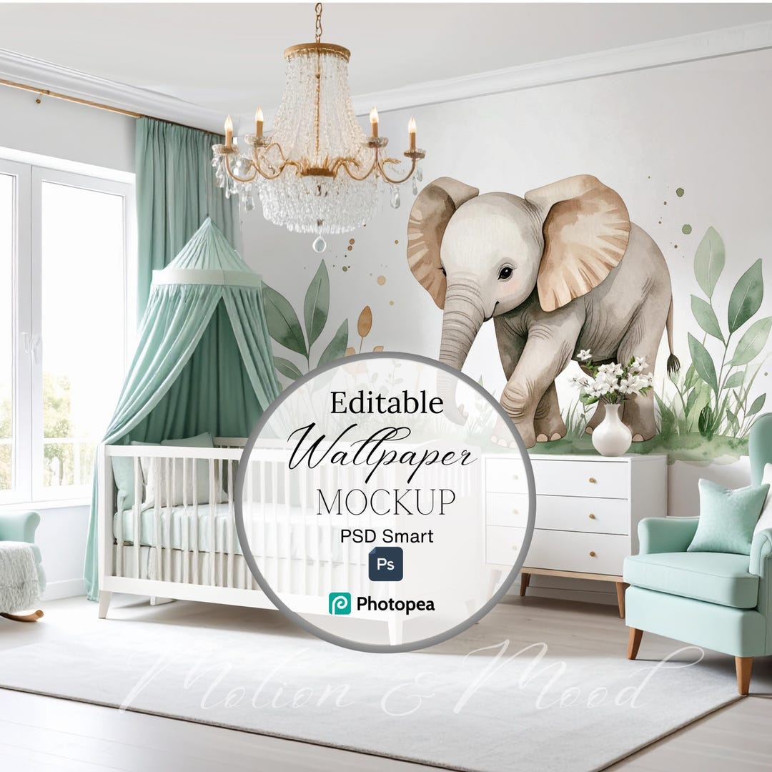 Luxury Nursery Room Wallpaper Showcase, Editable Wallpaper PSD, Digital ...