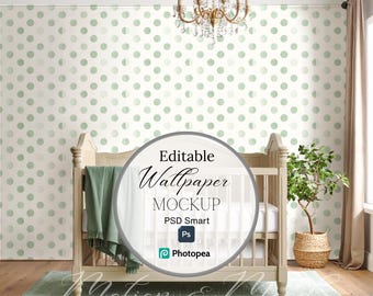 Elegant nursery Wallpaper Mockup, Modern Baby Room Mural Display Template, PSD Digital Download, Smart Object Preview