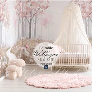 Mockup for Nursery Room Wallpaper Designers, PSD Smart Object, Square Mockup for Wallpaper, Realistic Mockup for Wallpaper Kids Room