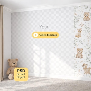 Kids Wall Video Mockup, Animated Wallpaper, Baby Room Mural with Motion, Editable Wallpaper Video, PSD Smart Object, Digital Download