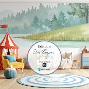 Gender Neutral  Nursery Wallpaper Mockup, Editable Nursery Wallpaper Mockup PSD, Kids Room PSD Template for Wallpaper Mockup