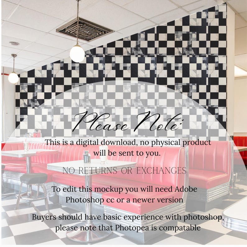 Retro Diner Wallpaper Mockup, 1950s Restaurant Wall PSD, Editable Wall ...