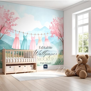 Procreate Wallpaper Mockup, Neutral Nursery Wall Mockup, Simple Chic Baby Room Wall Mock-up, Blank wall mockup, Wall Decal Mockup