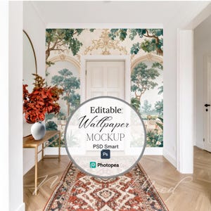 Modern Interior Wall Mockup, Smart Object Mockup for Wallpaper Display, PSD File for Wall Art and Mural Display, Hallway Digital Mockup