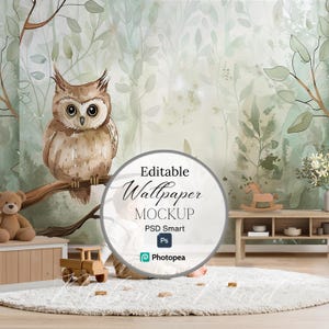 Tapetvisning för barnrum, digital väggdesign, barnrumstapet PSD, redigerbar väggmockscen, Photoshop-förhandsvisningsväggmönster