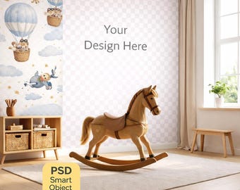 Gender Neutral Kids Room Wallpaper Mockup, Editable PSD Wall Mockup, Nursery Wallpaper Template, Playroom Wall Scene, Instant Download