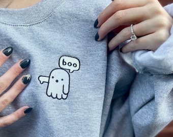 Ghost Sweatshirt, Embroidered Fall Crewneck, Fall Sweatshirt, Boo Ghost Thumbsdown, Cute Ghost