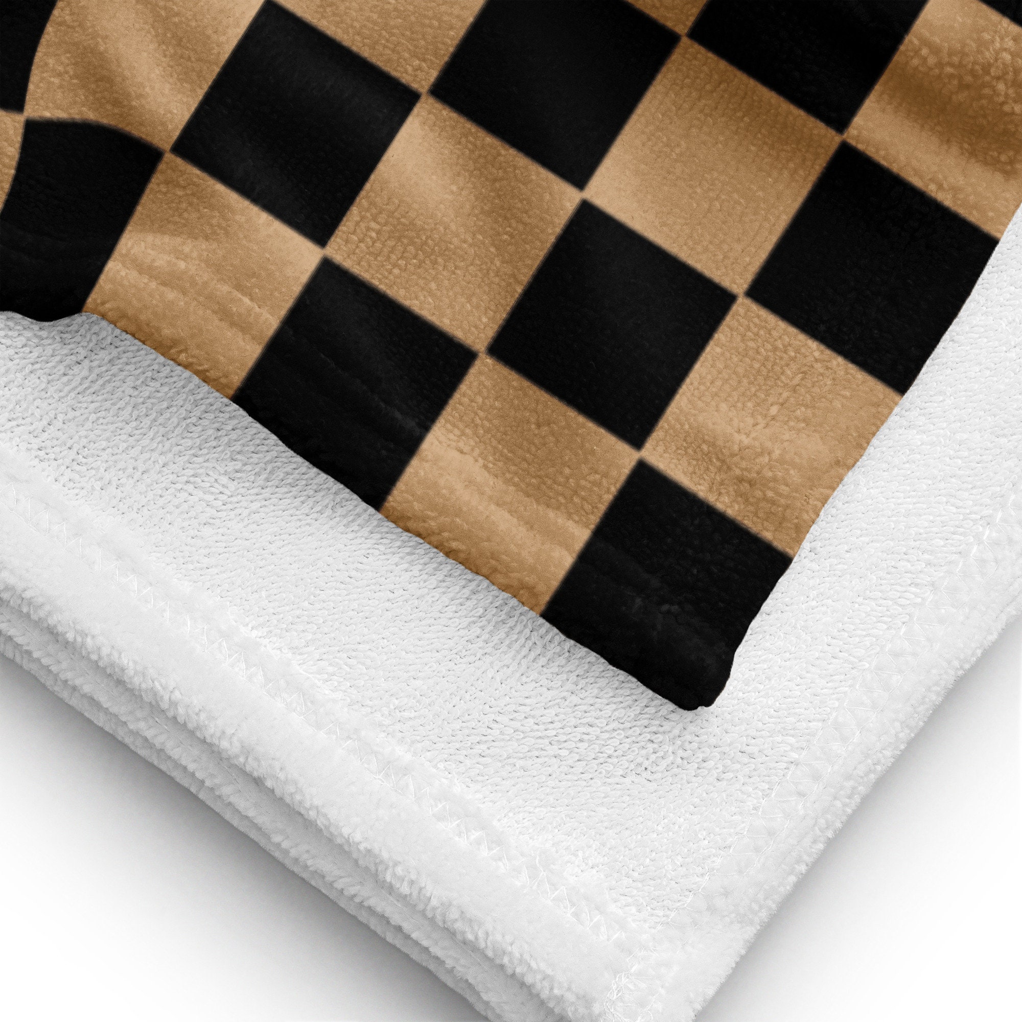 Checkered Beach Towel Retro Groovy 70s Beach Blanket Pool Towel Tan and
