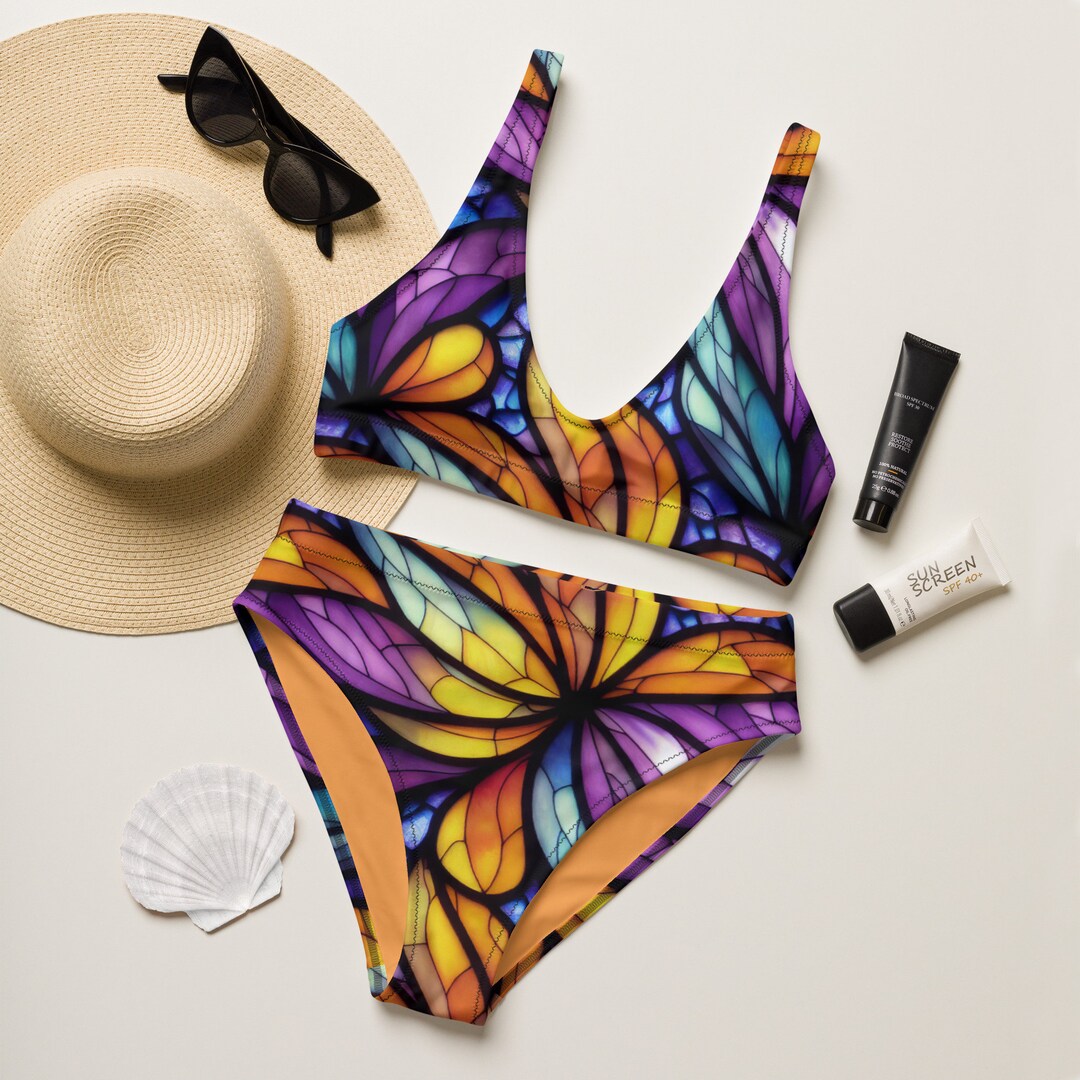 Vintage Stained Glass Floral Bikini Set Dark Academia Crop Top Bikini