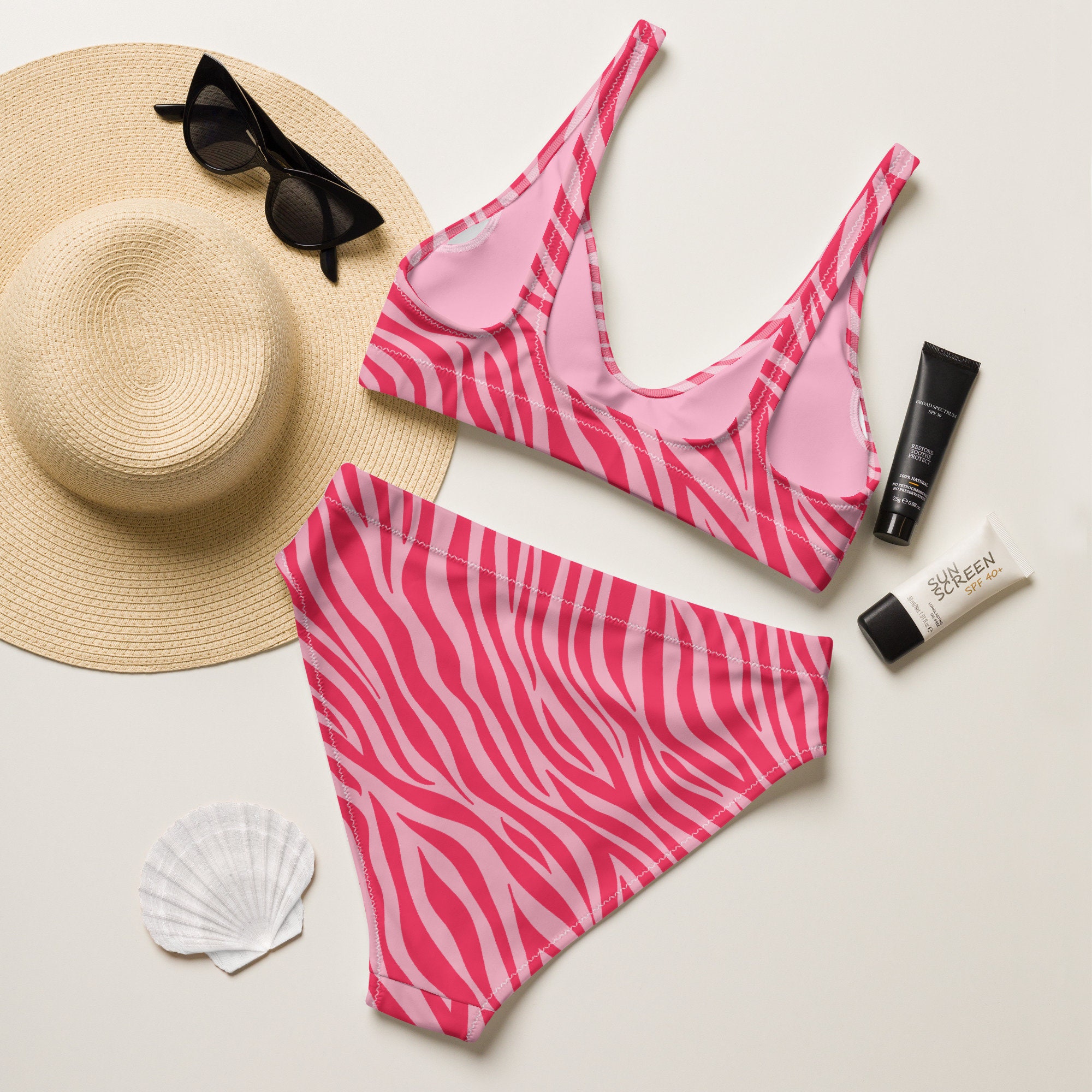 High Cut Ladies Sexy Retro Printing Zipper Bikini
