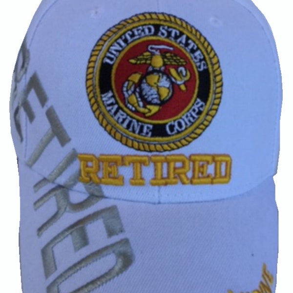 Marine Emblem Retired, Retired on side, Marine on bill, White hat