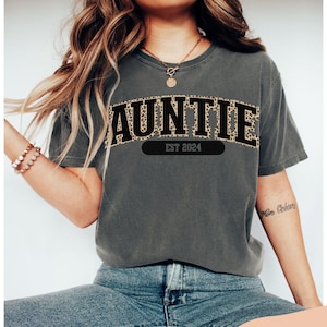 Custom Auntie Varsity Shirt, Auntie Tshirt, Aunt Shirt with Est Date, New Aunt Gift, Gift for Auntie, Custom Aunt Shirt, Aunt Leopard Print