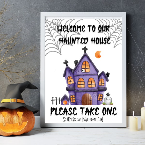 Halloween Trick-Or-Treat Sign - Please Take One Halloween - Candy Bowl Sign - Halloween Candy Printable - Halloween Treat Sign - Hunted