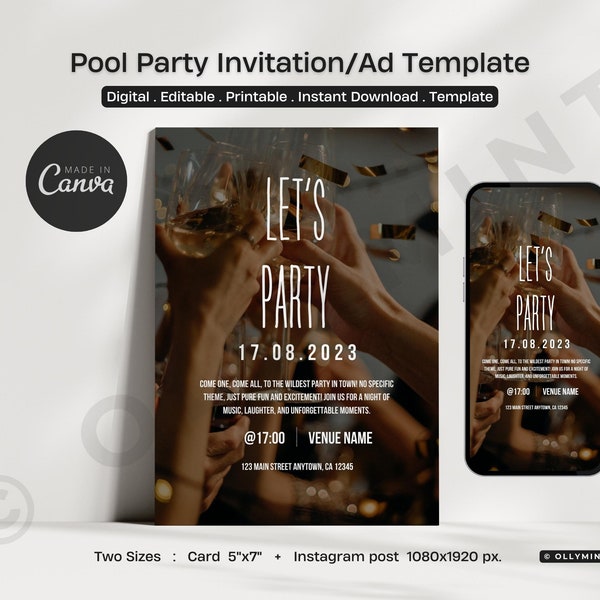 Universal Party Digital Ad Invitation - Customizable Printable Canva Template - Perfect for All Occasions & Celebrations!