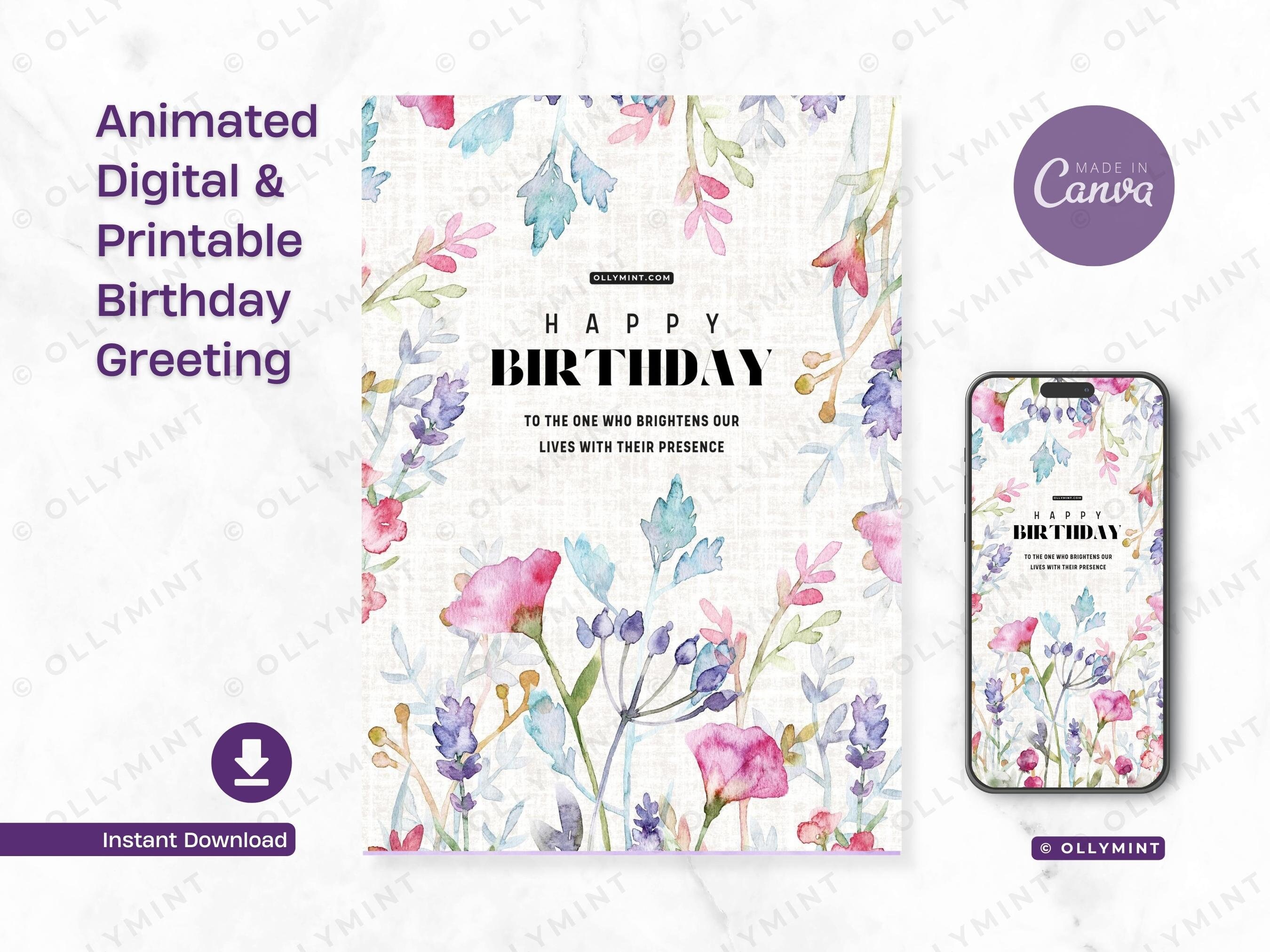 Cute Digital Animated Birthday Card Beautiful Flowers Printable