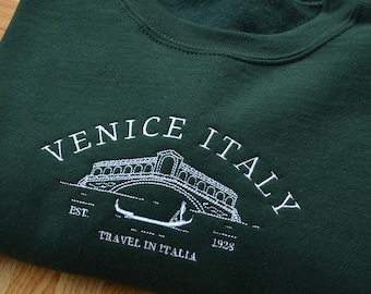 Embroidered Sweatshirt, Venice Italy Embroidered Sweatshirt, Vintage Venice Crewneck, Retro Venice Embroidered Crewneck, City Crewneck