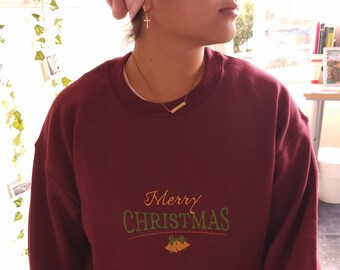 Maglione natalizio ricamato, maglione natalizio, felpa natalizia, felpa natalizia, girocollo natalizio, maglietta natalizia