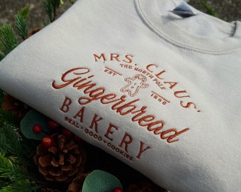 Mrs Clause Gingerbread Christmas Embroidered Sweatshirt, Christmas Sweatshirt, Funny Christmas, Xmas Gift, Womens Sweater, Retro Christmas