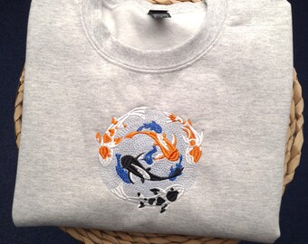 Koi Fish Embroidered Sweatshirt, Yin Yang Koi Crewneck, Japanese Inspired Jumper, Zen Fish Hoodie, Botanical Aesthetic Gift