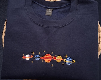 Planet Embroidered Sweatshirt, Solar System Crewneck, Space Jumper, Astronomy Hoodie, Galaxy Embroidered Gift for Space Lovers