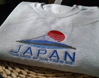 Japanese Fuji Mountain Embroidered Sweatshirt, Embroidered Mount Fuji Hoodie, Japanese Sweatshirt, Rising Sun Crewneck, Japanese Gift