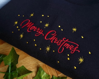 Felpa girocollo con scritta "Buon Natale" ricamata, felpe natalizie, maglione natalizio, maglietta natalizia, felpa con cappuccio natalizia, felpa vintage retrò