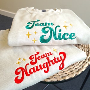 Family Matching Christmas Embroidered Sweatshirt, Group Christmas Sweatshirt, Team Naughty and Nice Sweatshirt, Couple Christmas Jumper