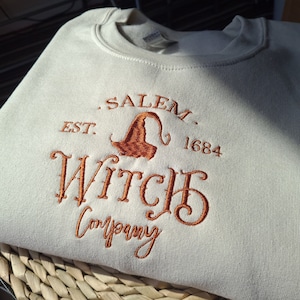 Embroidered Sweatshirt, Halloween Embroidered Crewneck, Salem Witch Sweatshirt, Spooky Season Crewneck, Vintage Salem Witch Hoodie